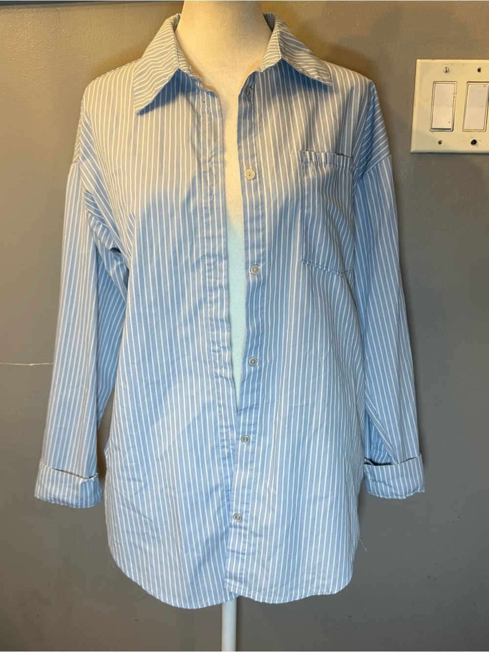 J for Justify Light Blue and White Striped Button-Down Shirt